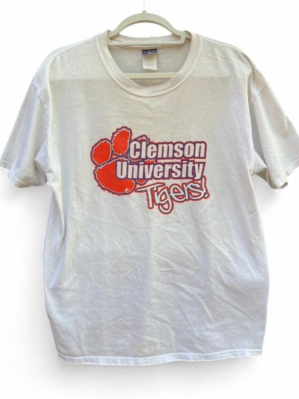 Vintage Clemson Tiger  Beefy-T Cream Graphic Paw Tee